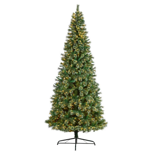New Nearly Natural 10’ Wisconsin Slim Snow Tip Pine Christmas Tree W/1050 Leds