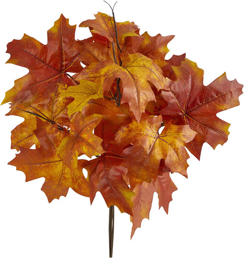 New Nearly Natural 18” Autumn Maple Leaf Artificial Flower Set Of 2 In Orange
