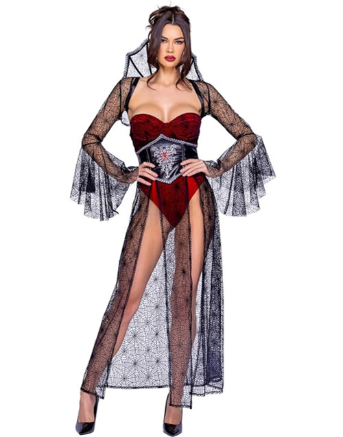 Roma Costume Womens 4Pc Black Widow Bodysuit Costume Medium Size In Black/Red