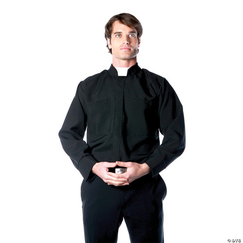 Underwraps Costumes Men's Priest Costume - Long Sleeve Shirt, Black/White, One