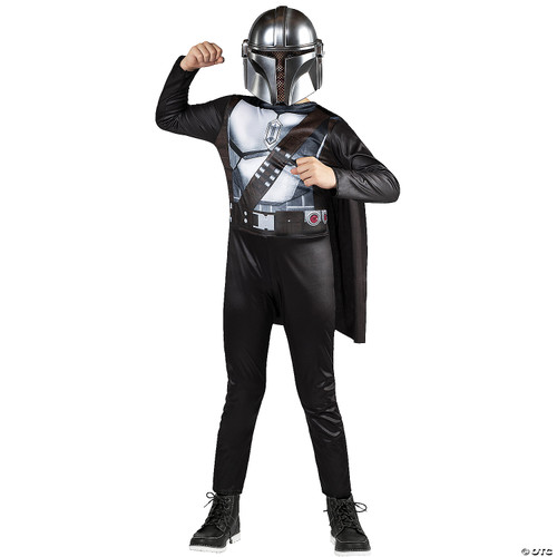 Star Wars The Mandalorian Official Youth Halloween Costume - Printed Jumpsuit with Plastic Mask (M) Brown