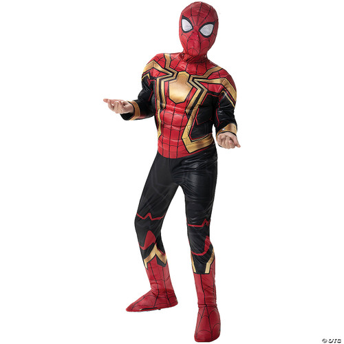 Marvel Integrated Spider-Man Official Youth Halloween Costume - Premium Quality Padded Jumpsuit with Pull On Fabric Mask (M) Red