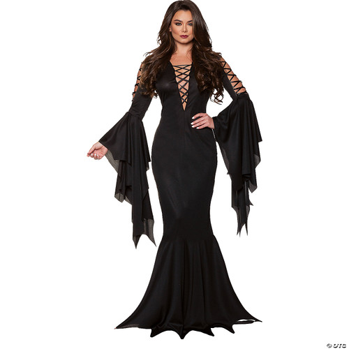UNDERWRAPS Black Vampire Dress - Gothic Vampire Full Length Dress Halloween Custome for Women, Sexy Halloween Costume Vampire Dress with Sleeve, Extra Large (14-16)