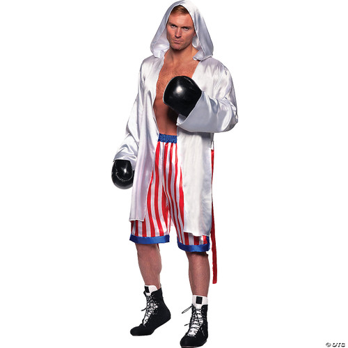 UNDERWRAPS Satin Boxing Costume - Couple's Two Piece Boxer Halloween Costume Set, Men's Champ Robe & Shorts Set, American Flag Boxer Shorts Costume, One Size