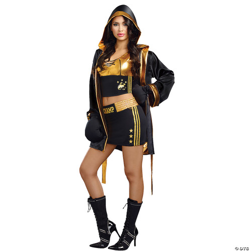 Dreamgirl Women's World Champion Costume, Black/Gold, Large