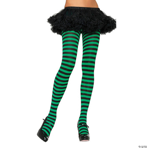 Leg Avenue Women's Nylon Striped Tights, Black/Green, One Size Costume - One