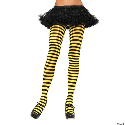 LegAvenue-Women's Nylon Striped Tights, Black/Yellow, One Size Costume - One