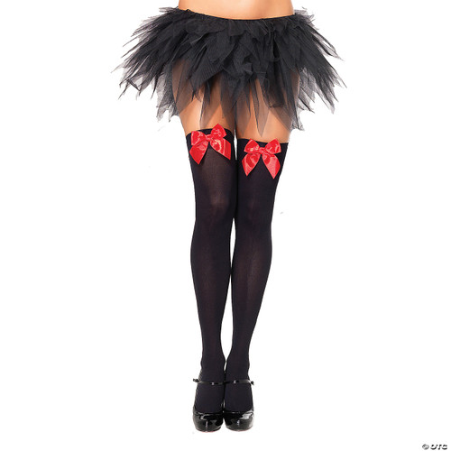 Leg Avenue Women's OS Satin Bow Accent Thigh Highs, Black/Red, One Size - One