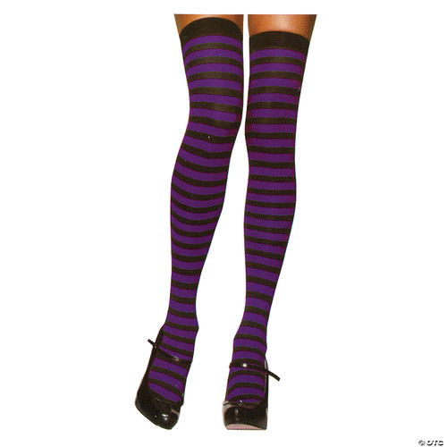 Leg Avenue Women's Nylon Striped Stockings, Black/Purple, One Size - One Size