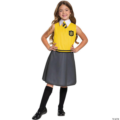 Harry Potter Hufflepuff Dress Classic Girls Costume, Yellow & Gray, Kids Size