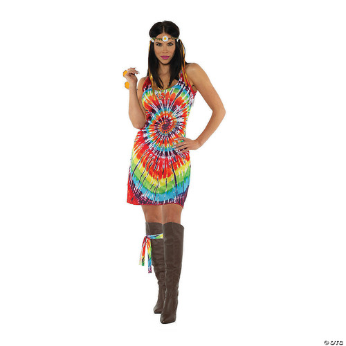 Tie Dye Mini Dress Costume Women's Groovy 60's Inspired Psychedelic Tank Top