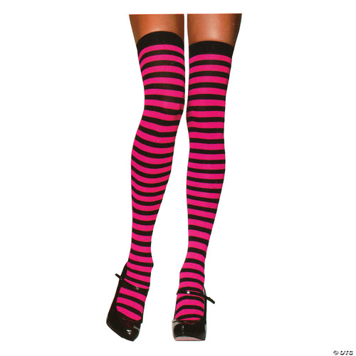 Leg Avenue Women's Nylon Striped Stockings, Black/neon Pink, One Size - One Size
