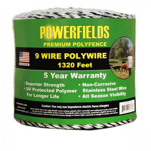Powerfields Ew936-1320 Polywire 9-Wire 1320' B / W Powerfields
