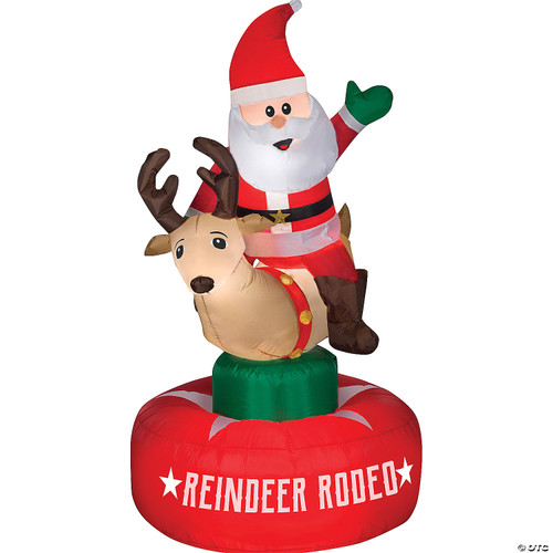 Gemmy 6.5' Animated Airblown Inflatable Santa & Reindeer Rodeo Scene