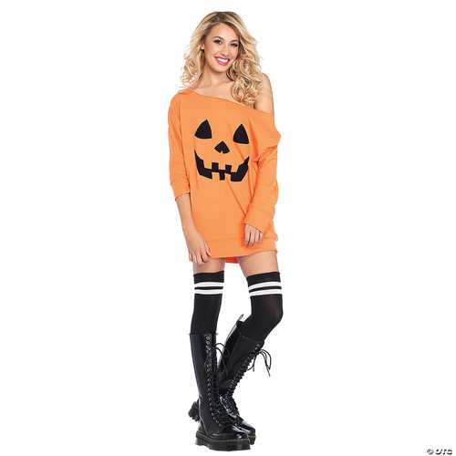 Leg Avenue Women's Casual Jersey Halloween Shirt Dress, Orange Pumpkin,