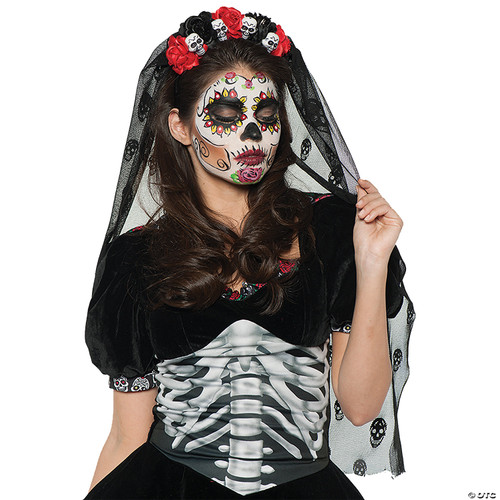 UNDERWRAPS Women's Day of The Dead Headdress Costume - Skull Mantilla Black -