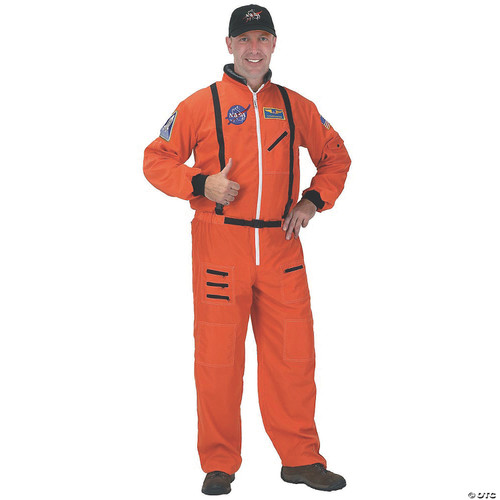 Adult Astronaut Suit, with Embroidered Cap Costume in Orange Size: Large