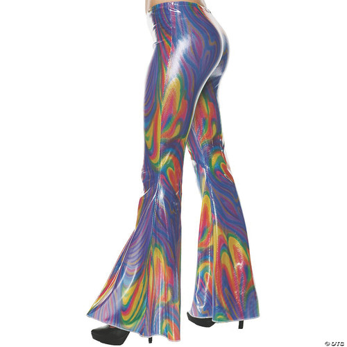 Underwraps Women's Metallic Holographic Swirl Bell Bottom Costume Pants, Multi,