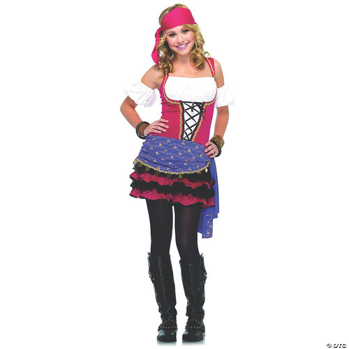 Leg Avenue Junior's 3 Piece Crystal Ball Gypsy Costume, Pink/Purple,