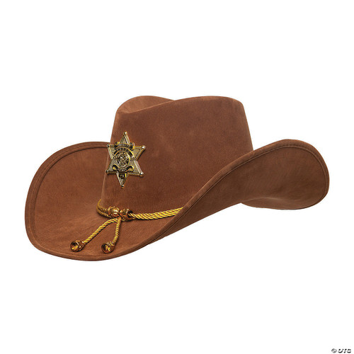 Unisex Adult Brown Costume Sheriff Hat with Gold Star and Tassles - One Size
