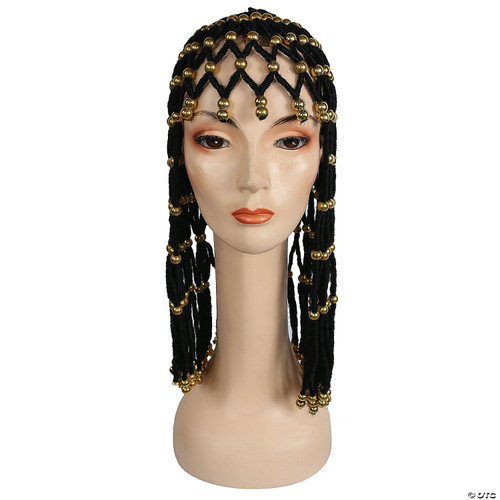 Adult Cleopatra Queen Black Wig With Gold Beads