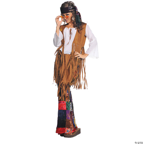 Underwraps Costumes Women's Retro Hippie Costume - Peace Out, White/Tan/Multi,