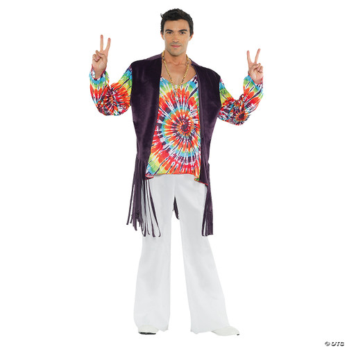 Underwraps Men's Hippie Costume 60's Tie Dye Shirt and Vest, Multi, One Size -