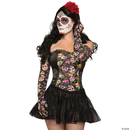 Rubies Adult Day of The Dead Sugar Skull Long Ruched Gloves Costume - One Size