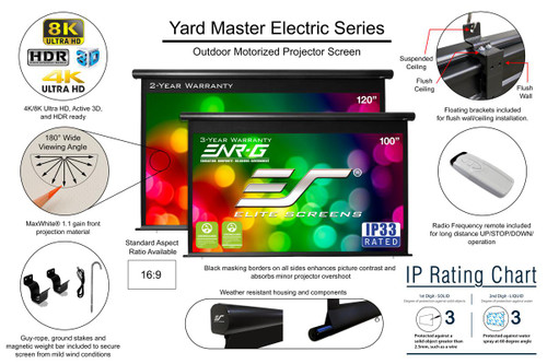 NEW Elite Screens OMS100H-ELECTRIC Yard Master Electric Series Projection Screen