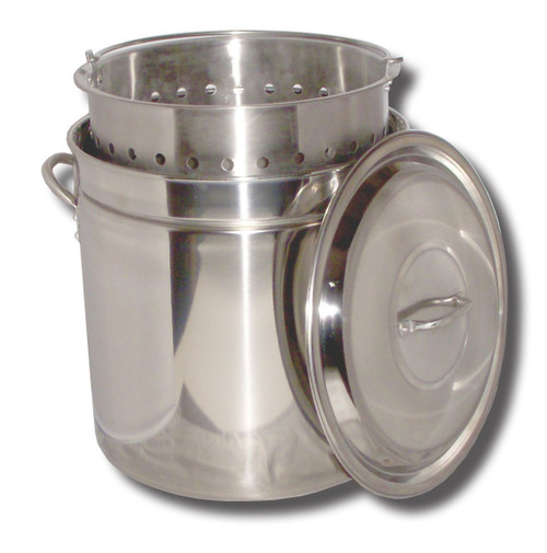 NEW King Kooker KK102SR Stainless Boiling Pot w/ Basket & Steam Ridge, 102-Quart