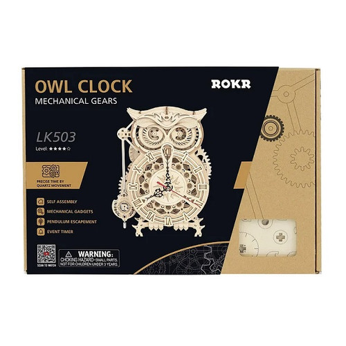 HRP Robotime Mechanical Wood Models; Owl Clock