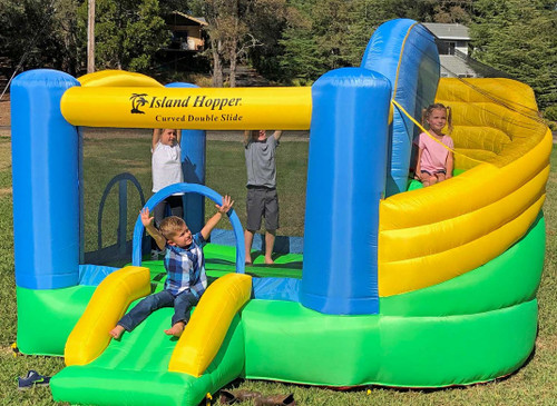 Island Hopper Curved Double Slide Inflatable Bounce House Indoor/Outdoor