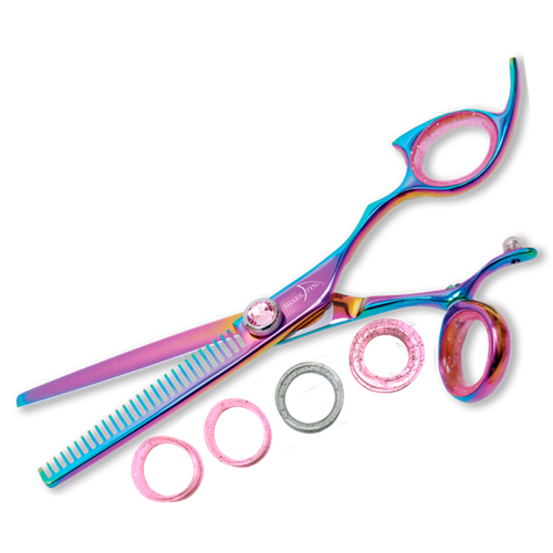 Sharkfin Shears Professional Plus Right Handed Swivel RAINBOW 28 Tooth Thinner