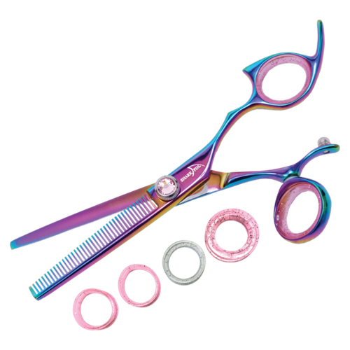 Sharkfin Shears Professional Plus Right Handed Swivel RAINBOW 40 Tooth Blender
