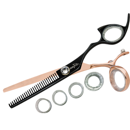 Sharkfin Shears Professional Right Hand Swivel ROSE GOLD/BLACK 28 Tooth Thinner