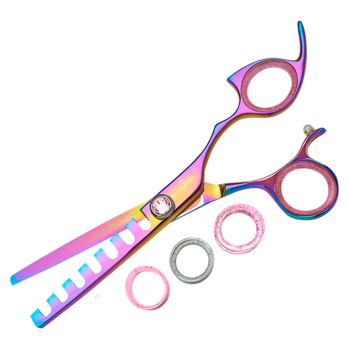 Sharkfin Shears Professional Plus Right Hand Non-Swivel RAINBOW 7 Tooth Chunker