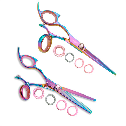 Sharkfin Professional Left Hand Swivel RAINBOW 6.25 Shear & 28 Tooth Thinner Set
