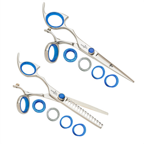 Sharkfin Professional Left Hand Swivel STAINLESS 7" Shear & 15 Tooth Blender Set