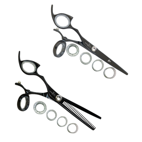 Sharkfin Professional Left Handed Swivel BLACK 6.25" Shear & 28Tooth Thinner Set