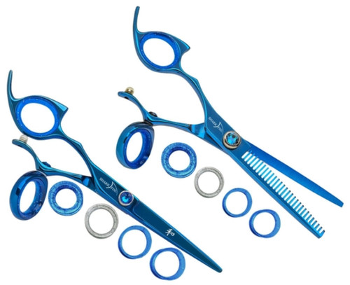 Sharkfin Professional Left Hand Swivel Blue 6.25 Shear & 28 Tooth Thinner Set