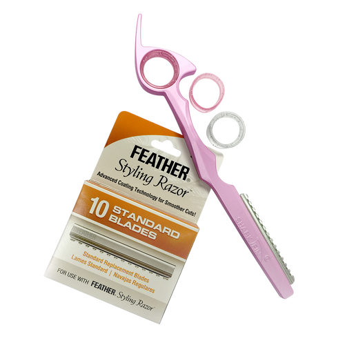 Sharkfin Shears Pink Aluminum Razor with Feather Blade & 10 pack Razor Blades