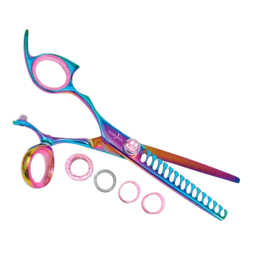 Sharkfin Shears Professional Plus Left Hand Swivel Rainbow 15 Tooth Texturizer