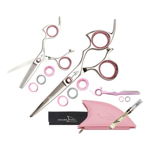 Sharkfin Breast Cancer Awareness Non-Swivel Stainless 7.0 Shear & 30T Set, Right