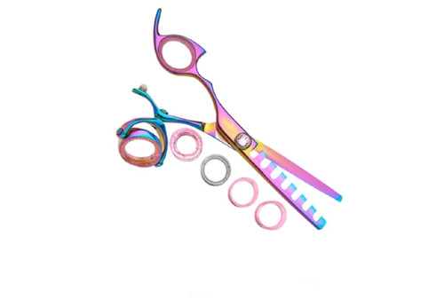 Sharkfin Shears Professional Plus Left Hand Super Swivel Rainbow 7 Tooth Chunker
