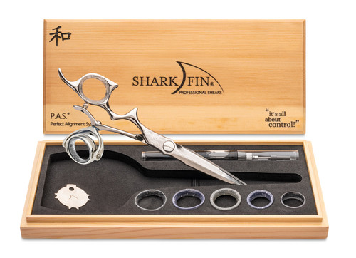Sharkfin Shears Left Handed Damascus Steel Super Swivel 7.0" Scissors
