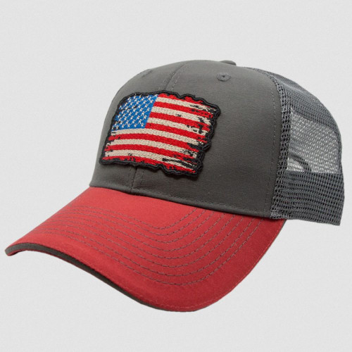 True Timber Faded Patch Cap in December Sky/Red with American Flag Patch Hat