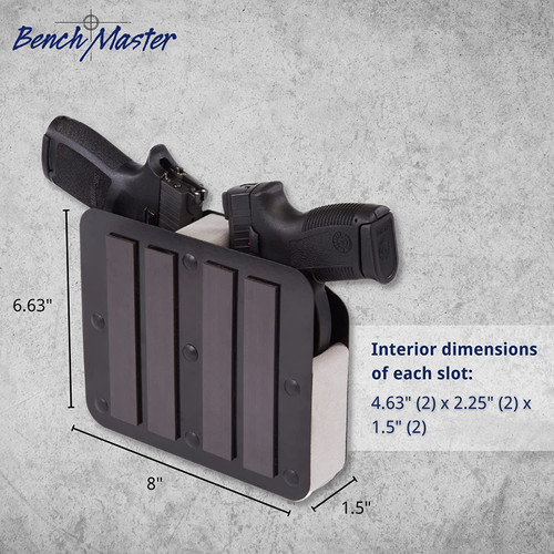 New Pro Ears Benchmaster Two Pistol Handgun Safe Storage Rack Magnetic Strip