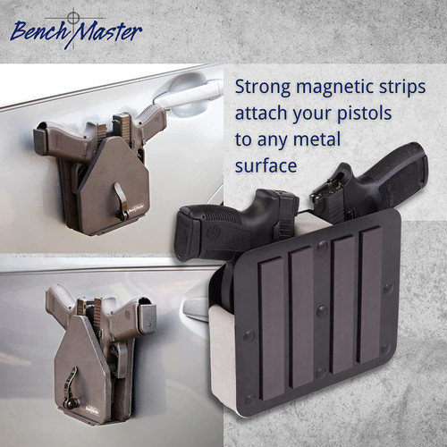 New Pro Ears Benchmaster Two Pistol Handgun Safe Storage Rack Magnetic Strip