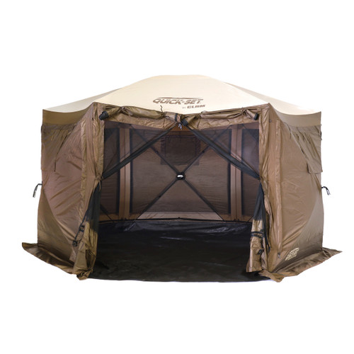 Clam Pavilion Quick Set Durable 6-Sided Camper Screen Tent In Brown And Tan