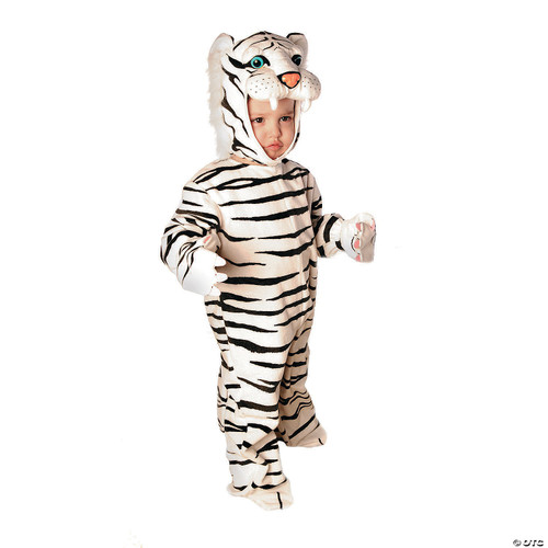 Underwraps Baby's Tiger Costume Jumpsuit, White, Small (6-12 Months)